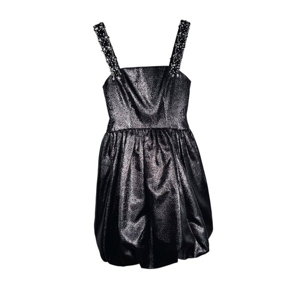 Marchesa Notte Black Metallic Taffeta Bubble Evening Dress Size 0 Shimmer Formal - Picture 1 of 11